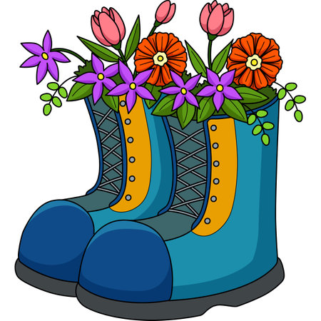 Spring Boots with Flowers Cartoon Colored Clipartのイラスト素材