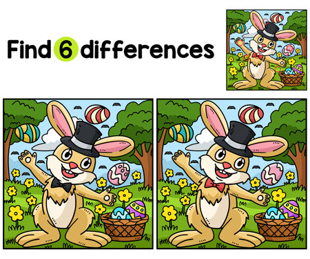 Bunny Juggling Easter Eggs Find The Differencesのイラスト素材