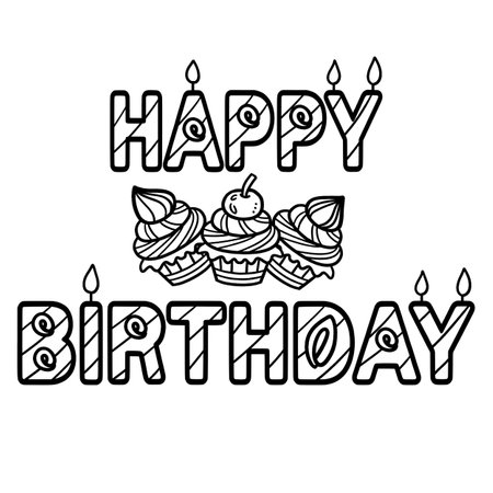 Happy Birthday Isolated Coloring Page for Kidsのイラスト素材