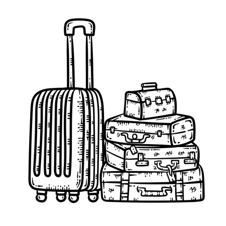 Summer Travel Suitcase Line Art Coloring Pageのイラスト素材