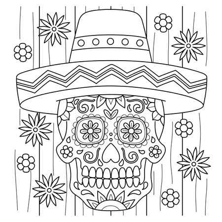 Cinco de Mayo Dia de los Muertos Coloring Pageのイラスト素材