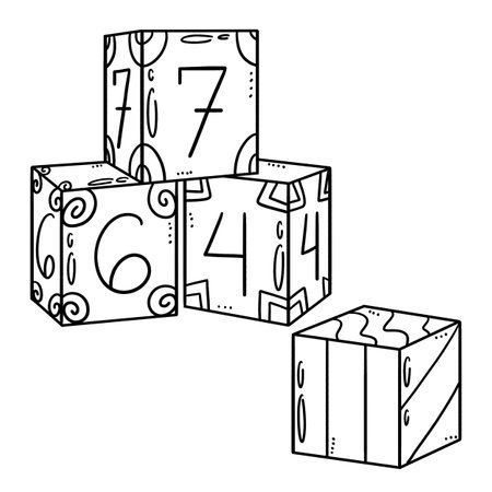 Number Cubes Isolated Coloring Page for Kidsのイラスト素材