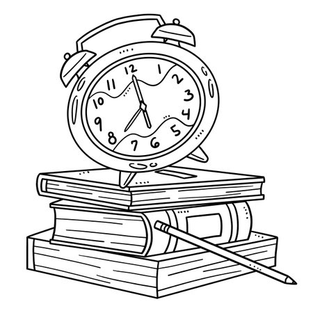Back To School Alarm Clock and Books Isolatedのイラスト素材