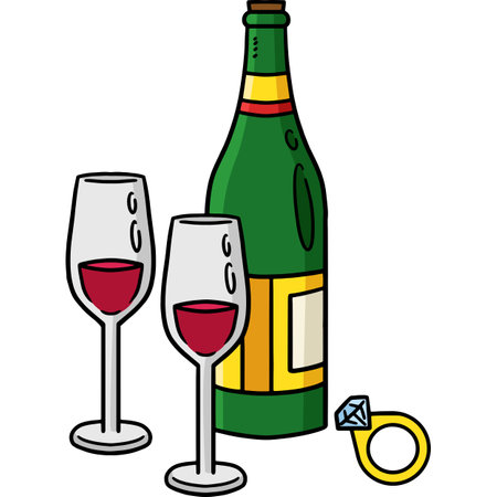 Glass of Wine, Ring Cartoon Colored Clipartのイラスト素材