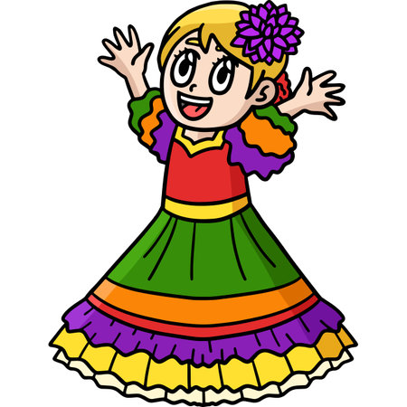 Cinco de Mayo Happy Mexican Girl Cartoon Clipartのイラスト素材