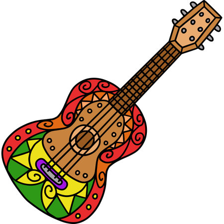Cinco de Mayo Mexican Guitar Cartoon Clipartのイラスト素材