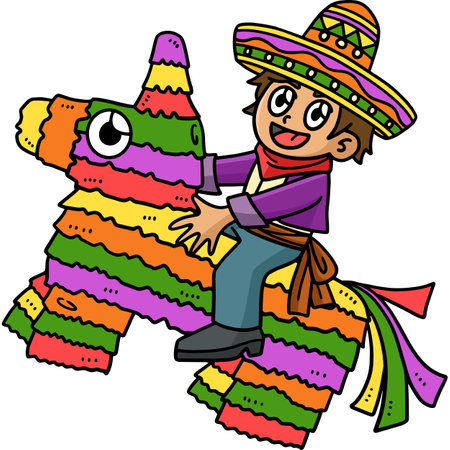 Cinco de Mayo Child Riding Pinata Cartoon Clipartのイラスト素材