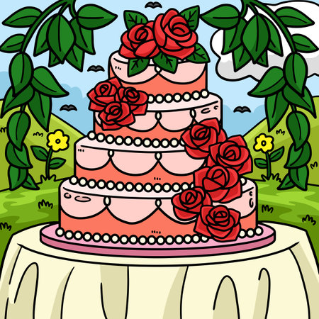 Wedding Cake Colored Cartoon Illustrationのイラスト素材