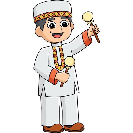 Muslim Boy Playing Cartoon Colored Clipartのイラスト素材