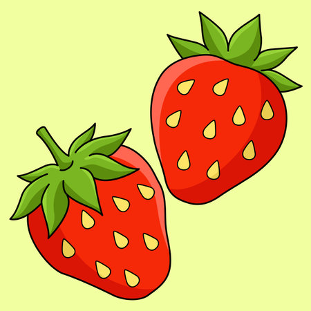 Strawberry Fruit Colored Cartoon Illustrationのイラスト素材