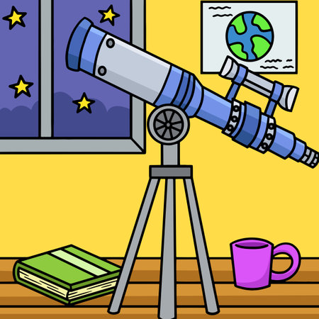 Space Telescope Colored Cartoon Illustrationのイラスト素材