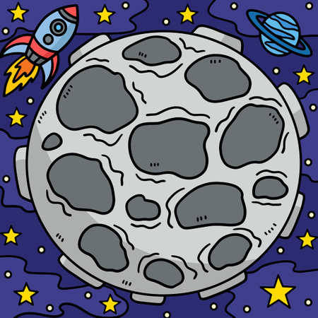 Planet And Rocket Ship Colored Cartoonのイラスト素材