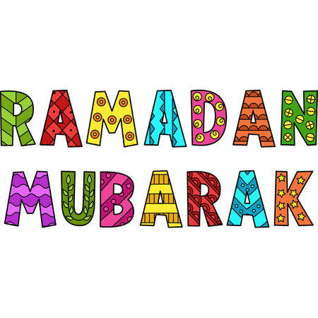 Ramadan Mubarak Cartoon Colored Clipartのイラスト素材