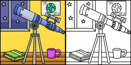 Telescope Coloring Page Colored Illustrationのイラスト素材