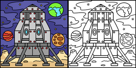 Lunar Lander on the Moon Coloring Illustrationのイラスト素材