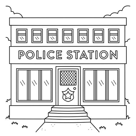 Police Station Coloring Page for Kidsのイラスト素材