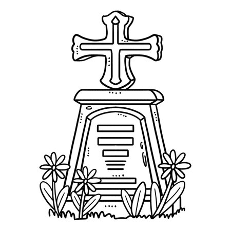 Tombstone with Flower Isolated Coloring Pageのイラスト素材