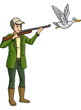 Duck Hunter Cartoon Colored Clipart Illustrationのイラスト素材