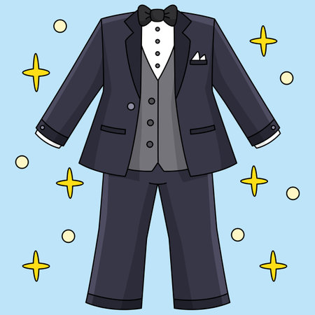 Wedding Groom Suit Colored Cartoon Illustrationのイラスト素材