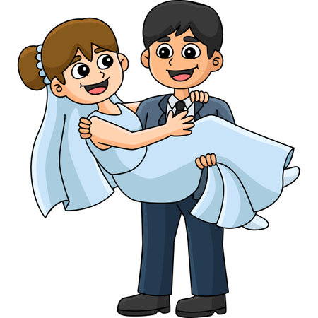 Wedding Groom Carrying Bride Cartoon Clipartのイラスト素材