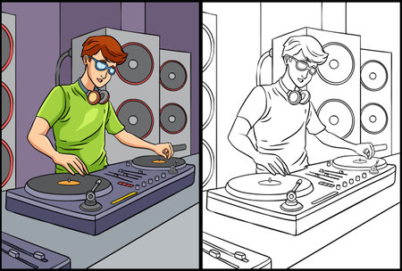 Disk Jockey Coloring Page Colored Illustrationのイラスト素材