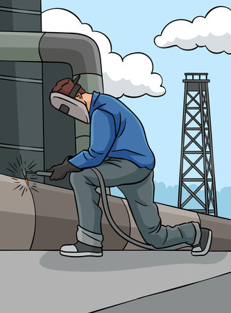 Fabrication Welder Colored Cartoon Illustrationのイラスト素材