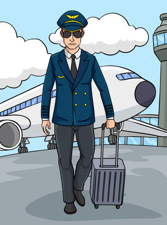 Aircraft Pilot Colored Cartoon Illustrationのイラスト素材