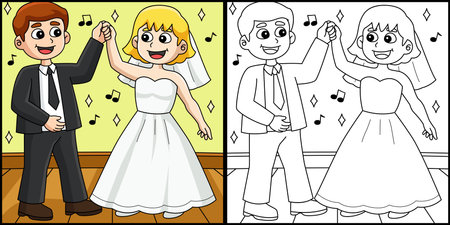 Wedding Groom And Bride Dancing Illustrationのイラスト素材