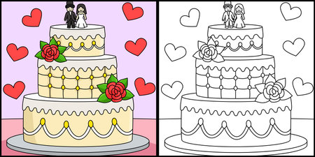 Wedding Cake Coloring Page Colored Illustrationのイラスト素材