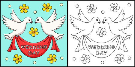 Wedding Day Dove Coloring Page Illustrationのイラスト素材
