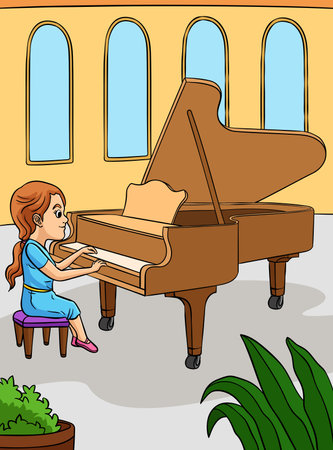 Pianist Profession Colored Cartoon Illustrationのイラスト素材