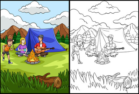 Camper Coloring Page Colored Illustrationのイラスト素材