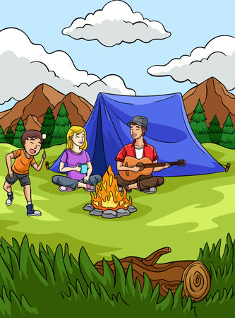 Tent Camper Colored Cartoon Illustrationのイラスト素材