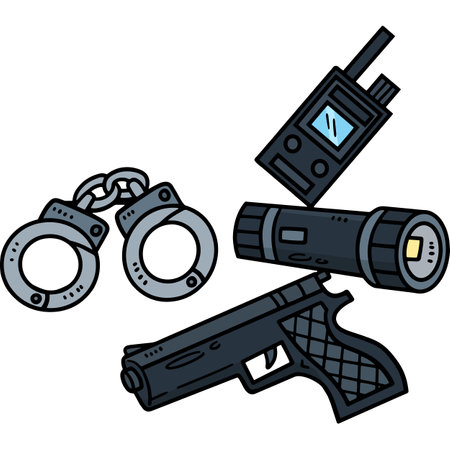 Police Officer Equipment Cartoon Colored Clipartのイラスト素材