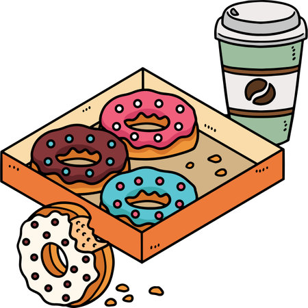 Donuts Coffee Cartoon Colored Clipart Illustrationのイラスト素材