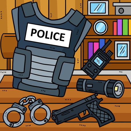 Police Officer Equipment Colored Cartoonのイラスト素材