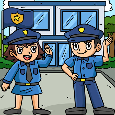Police Officers Colored Cartoon Illustrationのイラスト素材