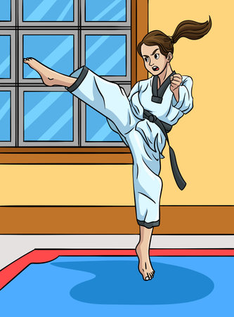 Taekwondo Sport Colored Cartoon Illustrationのイラスト素材