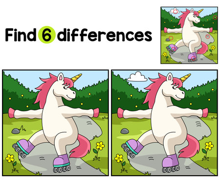 Unicorn on the Roller Skates Find The Differencesのイラスト素材