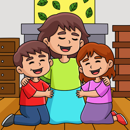 Mothers Day Mother Hugging Children Coloredのイラスト素材