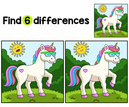 Unicorn Wearing Sunglasses Find The Differencesのイラスト素材