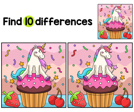 Unicorn Sitting on a Cupcake Find The Differencesのイラスト素材