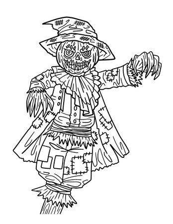 Halloween Scarecrow Standing Isolated Coloringのイラスト素材