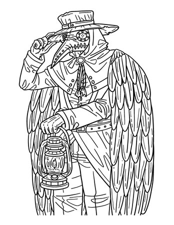 Halloween Plague Doctor Isolated Coloring Pageのイラスト素材