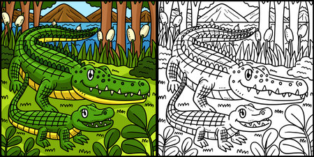 Mother Crocodile and Hatchling Illustrationのイラスト素材