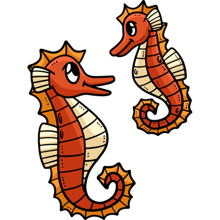 Two Baby Seahorse Cartoon Colored Clipartのイラスト素材