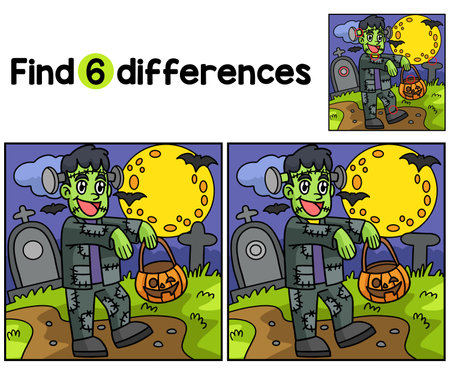 Zombie In Cemetery Halloween Find The Differencesのイラスト素材