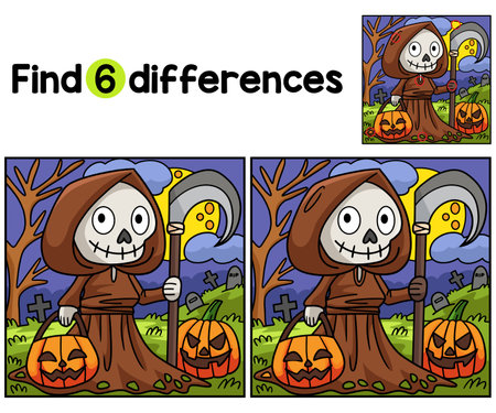 Reaper with Scythe Halloween Find The Differencesのイラスト素材