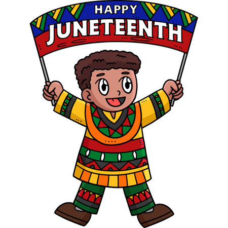 Happy Juneteenth Boy Holding Banner Clipartのイラスト素材