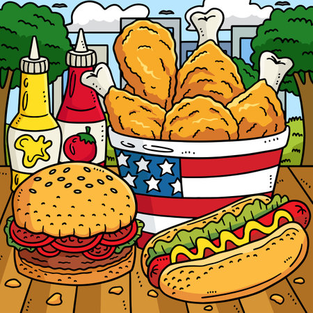 4th Of July Traditional Food Colored Cartoonのイラスト素材
